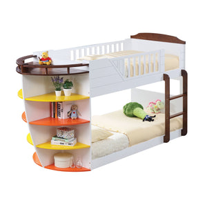 Homeroots Brown And White Twin Transitional Bunk Bed With Shelves  Wood 285926
