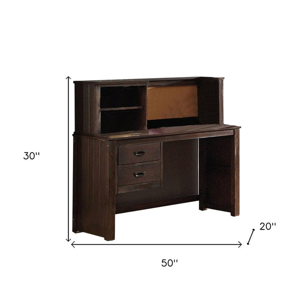 HomeRoots 50" Brown Solid Wood Credenza Desk - Executive Style with Drawers & Shelves for Organized Workspace 285933