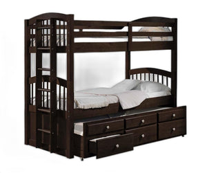 Homeroots 80" X 41" X 71" Espresso Twin Over Twin Bunk Bed And Trundle With 3 Drawers  Wood 285935