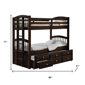 HomeRoots Espresso Twin Over Twin Bunk Bed with Trundle & Storage - Stylish, Safe, Space-Saving Design! 285935