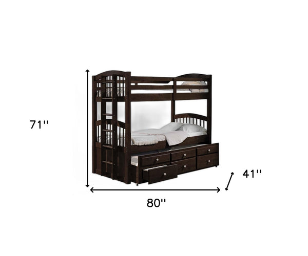 Homeroots 80" X 41" X 71" Espresso Twin Over Twin Bunk Bed And Trundle With 3 Drawers  Wood 285935