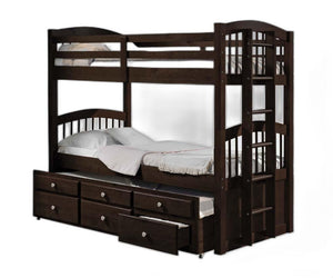 Homeroots 80" X 41" X 71" Espresso Twin Over Twin Bunk Bed And Trundle With 3 Drawers  Wood 285935