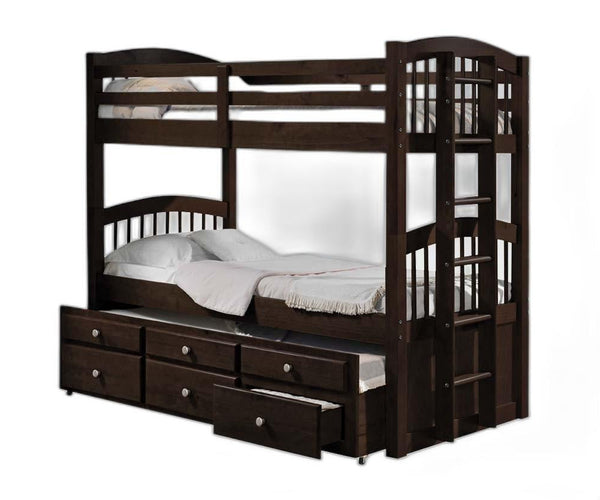 Homeroots 80" X 41" X 71" Espresso Twin Over Twin Bunk Bed And Trundle With 3 Drawers  Wood 285935