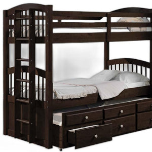 Homeroots 80" X 41" X 71" Espresso Twin Over Twin Bunk Bed And Trundle With 3 Drawers  Wood 285935