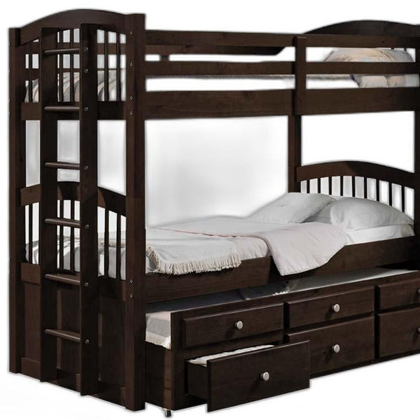 Homeroots 80" X 41" X 71" Espresso Twin Over Twin Bunk Bed And Trundle With 3 Drawers  Wood 285935