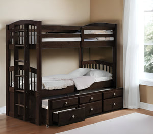 Homeroots 80" X 41" X 71" Espresso Twin Over Twin Bunk Bed And Trundle With 3 Drawers  Wood 285935