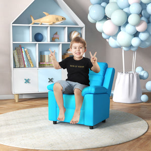 English Elm Qaba Kids Recliner Chair - Cozy Toddler Sofa With Recline, Armrest & Footrest For Ages 3-9, Blue W2225P229378-GIGA