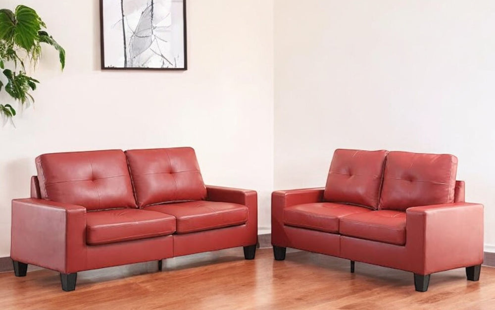 Homeroots 71" Red Pu Platinum  Sofa And Loveseat   285959