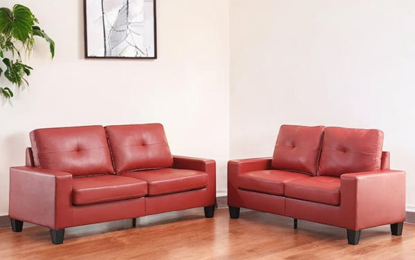 Homeroots 71" Red Pu Platinum  Sofa And Loveseat   285959