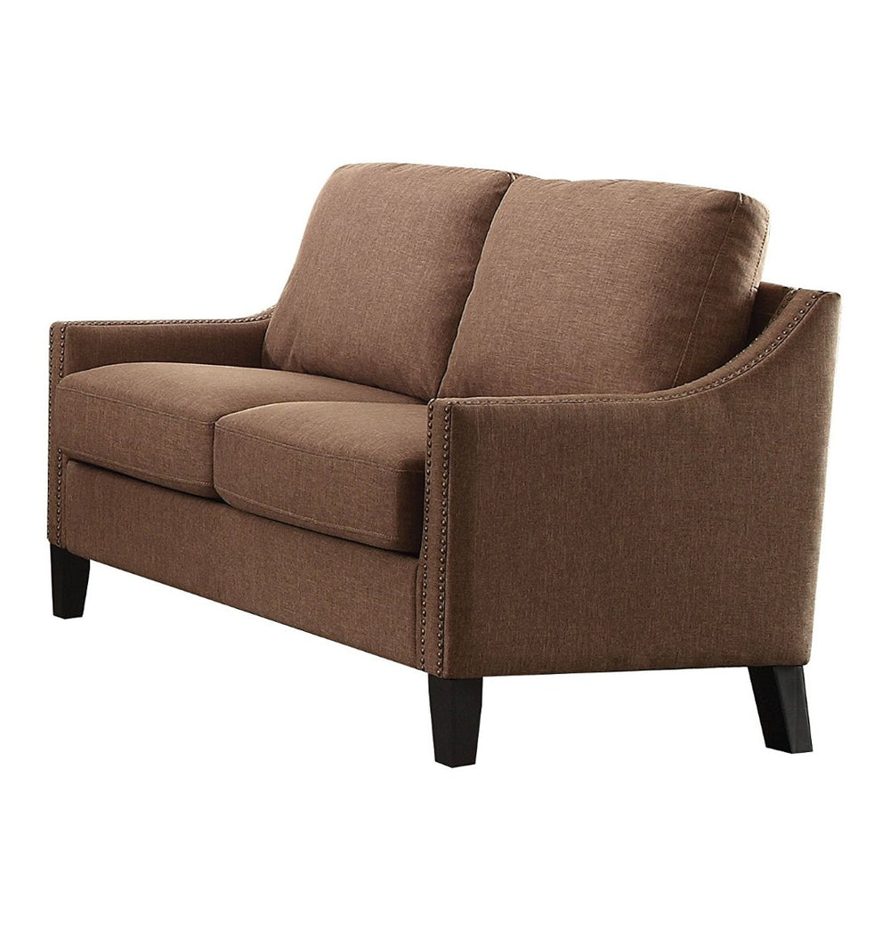 HomeRoots 48" Vintage-Inspired Brown Linen Loveseat with Tufted Detailing & Black Legs - Stylish Comfort for Two 285964