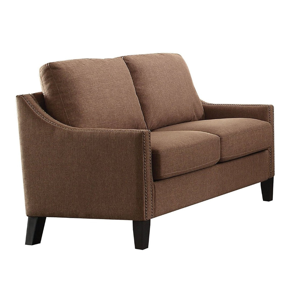 HomeRoots 48" Vintage-Inspired Brown Linen Loveseat with Tufted Detailing & Black Legs - Stylish Comfort for Two 285964
