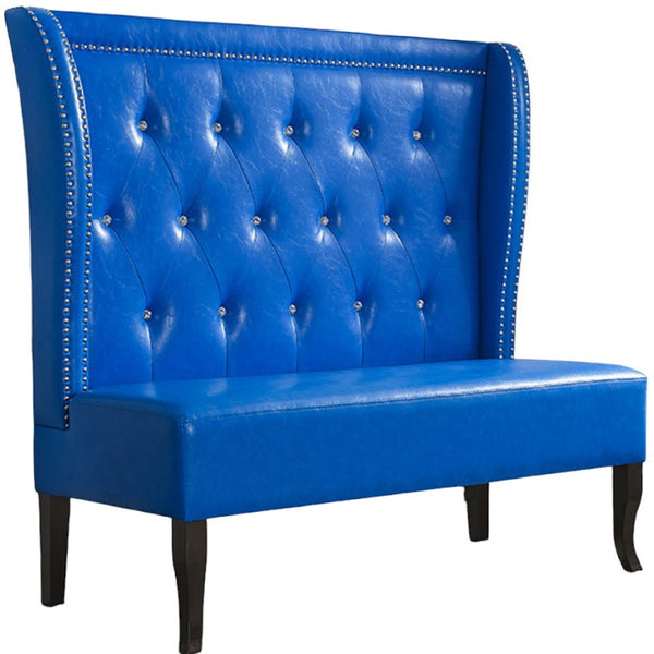 Homeroots 51" Blue Faux Leather Settee With Dark Brown Legs   285985