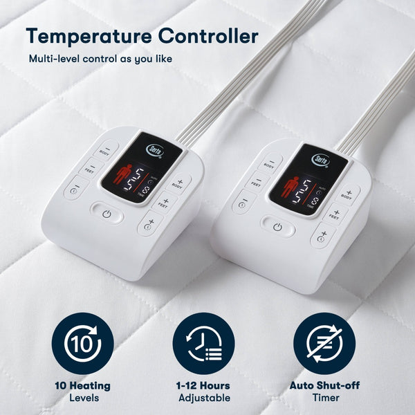 English Elm 1-piece King Heated Mattress Pad Dual Zone Controls with Auto Shutoff Polyester Fill B035P408319