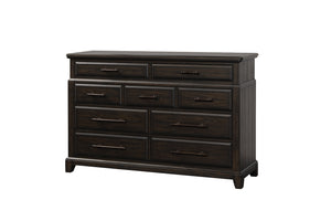 English Elm Queen Sleigh Bed Dark Mahogany Set with Dresser, Mirror, Chest & Nightstand — Solid Wood, Hardware B2699S00069