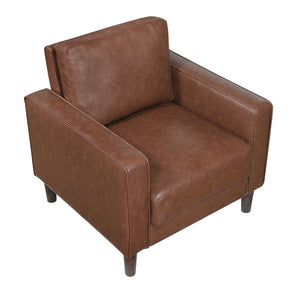 English Elm Modern Malcolm Upholstered Faux Leather Accent Chair with Track Arms, Welt Trim, Solid Wood Frame, Comfortable Cushion Seating for Living Room Chocolate 31.5 L x 24 W x 24.5 H B011P395008