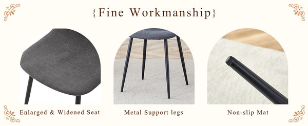 English Elm Table 5-Piece Dining Set – Modern Black Wood Grain Mdf Table & 4 Dark Gray Linen Chairs For Luxury W1151S04154-GIGA