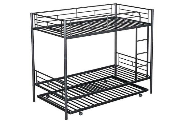English Elm Contemporary Twin-Over-Twin Bunk Bed with Pull-Out Trundle and Built-In Ladder for Space-Saving Rooms Black 80 L x 15 W x 7 H B2741P350233