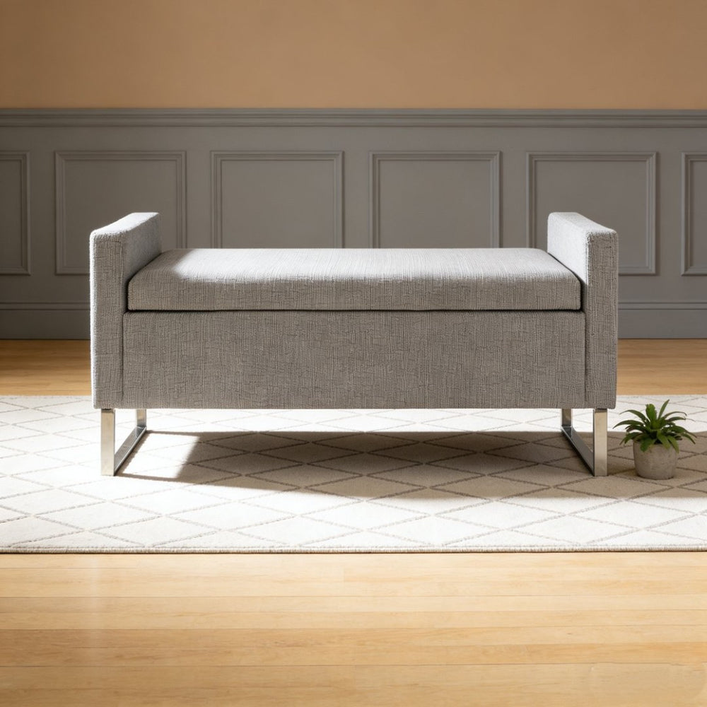 English Elm 47" Upholstered Storage Ottoman Bench with Metal Base for Bedroom or Entryway W5325P427119