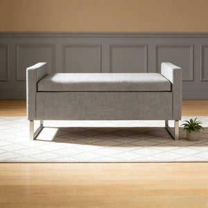 English Elm 47" Upholstered Storage Ottoman Bench with Metal Base for Bedroom or Entryway W5325P427119