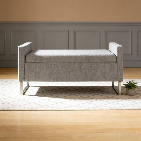 English Elm 47" Upholstered Storage Ottoman Bench with Metal Base for Bedroom or Entryway W5325P427119