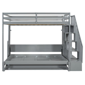 English Elm Full Over Murphy Bunk Bed with Hydraulic Lift Staircase Storage and Fold Away Desk LP000698AAE