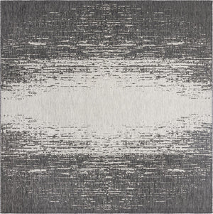 Unique Loom Outdoor Modern Ombre Machine Made Abstract Rug Charcoal Gray, Ivory/Gray 10' 8" x 10' 8"