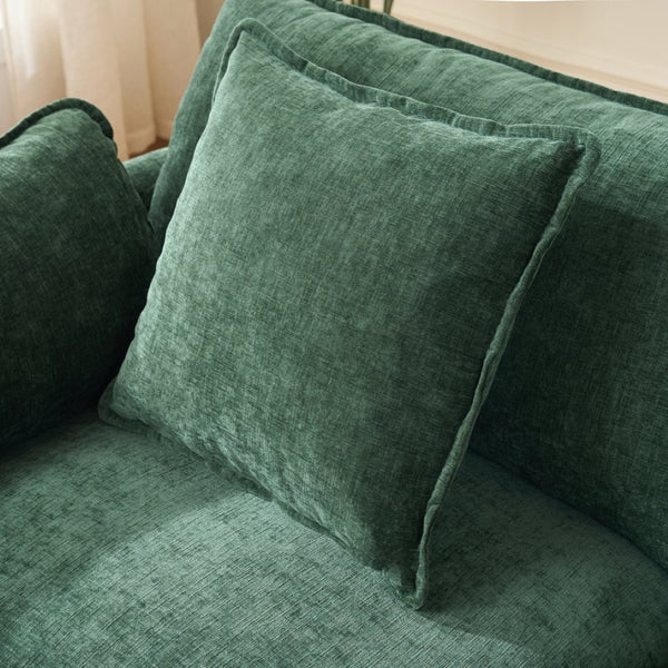 English Elm Beige Chenille Sectional Sofa with Modular Ottoman for Living Room or Studio Dark Green W2603S00004