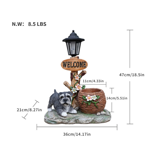 English Elm Schnauzer Solar Led Resin Planter Statue Outdoor Garden Accent for Patio Decor W5398P464236