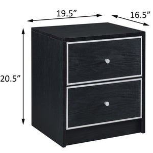 English Elm Black 2-Drawer Nightstand Modern Accent Table with Smooth Metal Glides, Black & Silver Finish, Compact Storage Elegance B062P185648