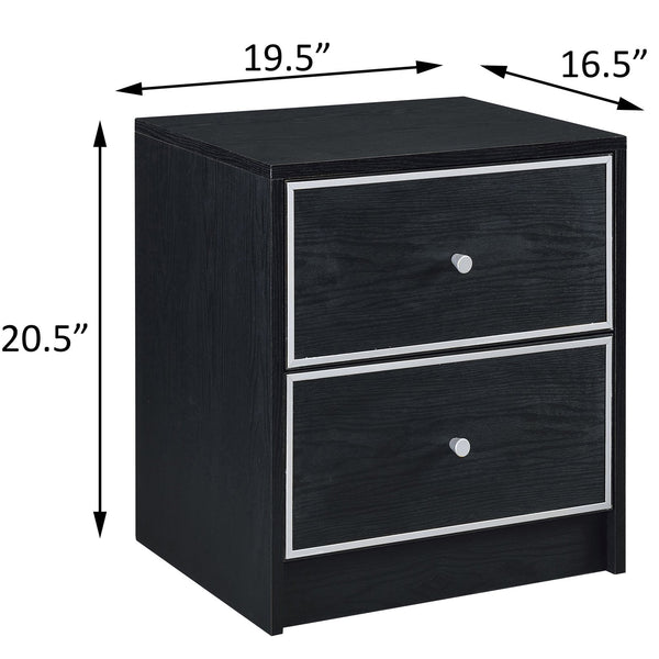 English Elm Black 2-Drawer Nightstand Modern Accent Table with Smooth Metal Glides, Black & Silver Finish, Compact Storage Elegance B062P185648