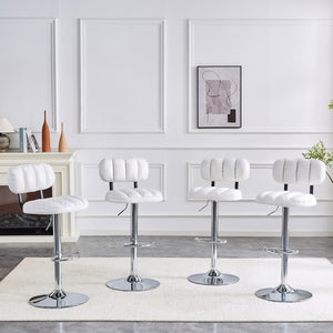 English Elm Set of 2 Adjustable Pu Leather Barstools with Chrome Base for Kitchen or Home Bar White+Silver W3875P378574