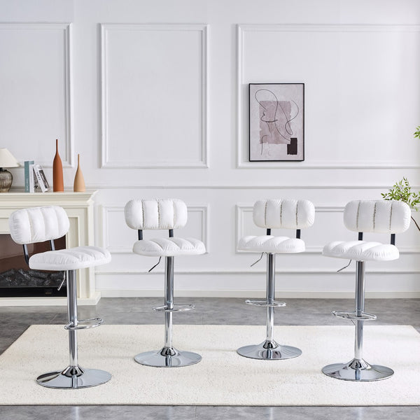 English Elm Set of 2 Adjustable Pu Leather Barstools with Chrome Base for Kitchen or Home Bar White+Silver W3875P378574