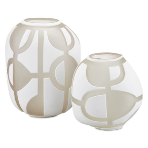 Art Decortif White Vase Set of 2 - Handcrafted Venetian Glass with Geometric Design for Elegance