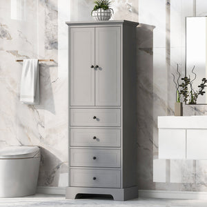 English Elm Storage Cabinet with 2 Doors and 4 Drawers, Slim MDF Organizer with Adjustable Shelf, Anti-Tip Safety Grey WF302825AAE