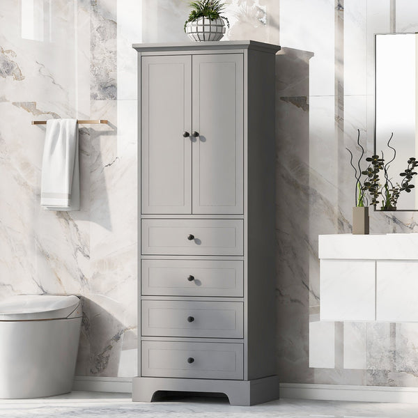 English Elm Storage Cabinet with 2 Doors and 4 Drawers, Slim MDF Organizer with Adjustable Shelf, Anti-Tip Safety Grey WF302825AAE