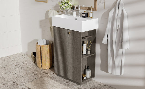English Elm [video]21.6" Freestanding Bathroom Vanity Ceramic Sink Wavy Door Mdf Cabinet Small Bath Dark Gray N729P285504G