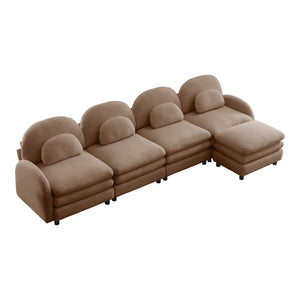 English Elm Teddy Fleece Curved Modular Sectional Sofa with Ottoman Four Seat Cloud Comfort Camel W5656S00108