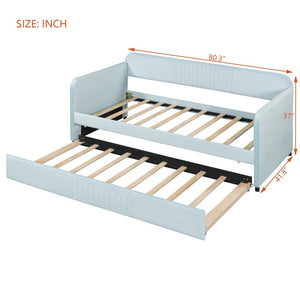 English Elm Upholstered Velvet Twin Daybed with Pull Out Trundle Sofa for Guest or Kids Room LP100127AAC