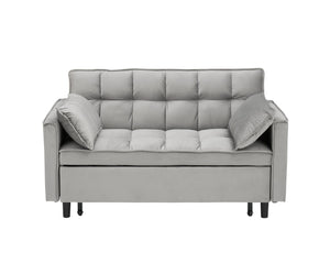 English Elm Modern Velvet Loveseat Futon Sofa Bed 3-in-1 Convertible Small Sleeper Couch with Recline, Pillows, Pockets, Beige Gray W3371P315000