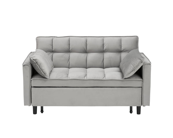 English Elm Modern Velvet Loveseat Futon Sofa Bed 3-in-1 Convertible Small Sleeper Couch with Recline, Pillows, Pockets, Beige Gray W3371P315000