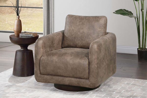 English Elm Gorgeous swivel accent chair in leather-like fabric with 360° movement, plush pillow and sleek base Auburn 33 L x 32 W x 22 H B011P369864
