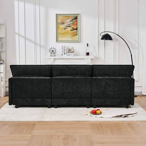 English Elm 101.9-inch Chenille Modular Sofa with Movable Footstool for Living Room Comfort Black W288S00032