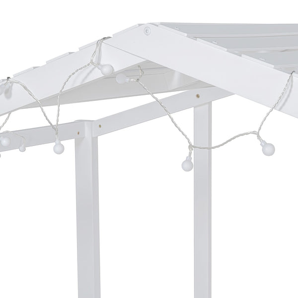 English Elm Twin House Loft Bed with Slide Chalkboard Panel and Led Roofline for Kids White WF324323AAK
