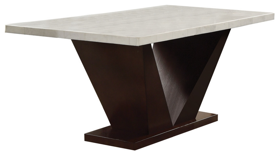 Homeroots 64" White And Dark Brown Marble And Solid Manufactured Wood Pedestal Base Dining Table   286018