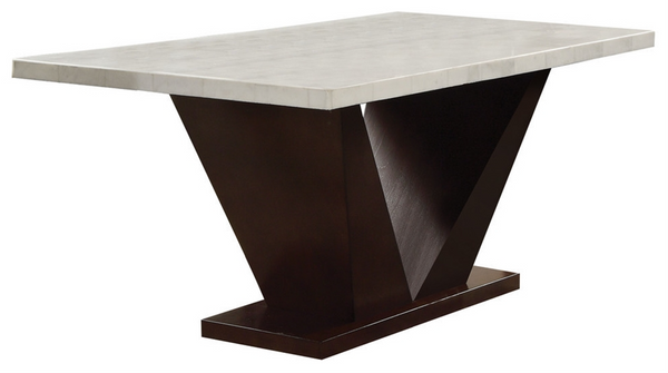 Homeroots 64" White And Dark Brown Marble And Solid Manufactured Wood Pedestal Base Dining Table   286018