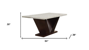 Homeroots 64" White And Dark Brown Marble And Solid Manufactured Wood Pedestal Base Dining Table   286018