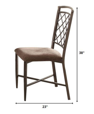 Homeroots Set Of Two Brown Upholstered Fabric Cross Back Dining Side Chairs  Metal 286027