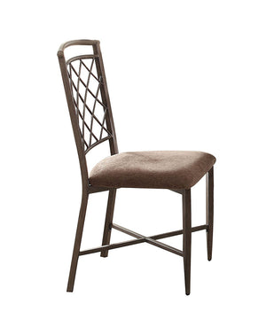 Homeroots Set Of Two Brown Upholstered Fabric Cross Back Dining Side Chairs  Metal 286027