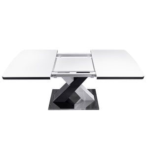 English Elm Modern Stretchable Rectangle Dining Table With Elegant White Top And Stylish X-Shape Black Legs W757P242760