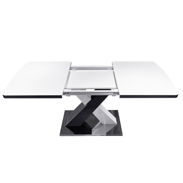 English Elm Modern Stretchable Rectangle Dining Table With Elegant White Top And Stylish X-Shape Black Legs W757P242760